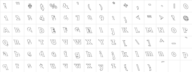 Flick Bold Hollow Lefty Regular  glyph index