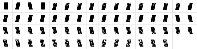 Domino smal kursiv Regular  glyph index