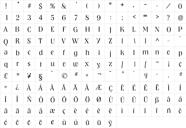 Nashvi Light  glyph index