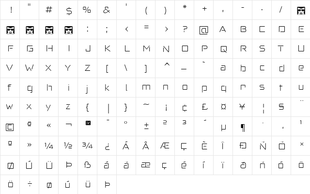 Anoxic Light Regular  glyph index