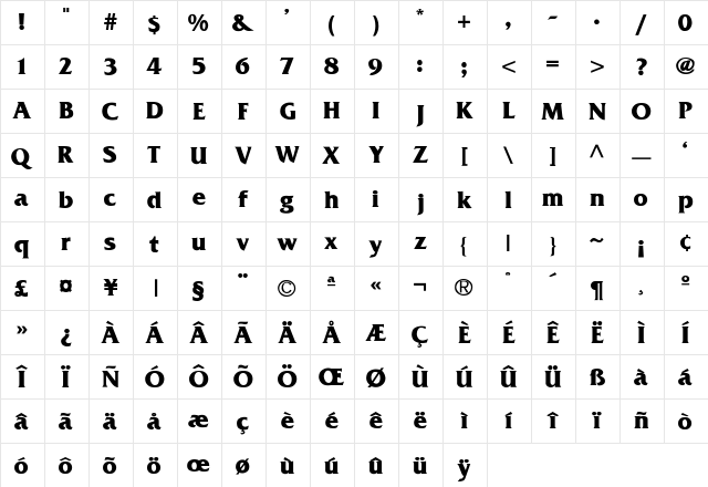 Fortney Bold Bold  glyph index