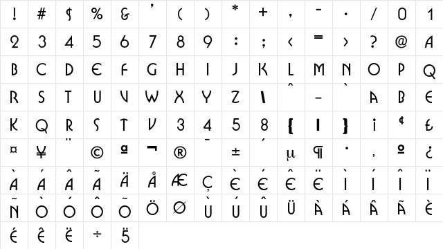 Epiphon Regular  glyph index
