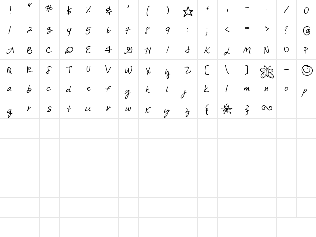 Come unto Me Regular  glyph index