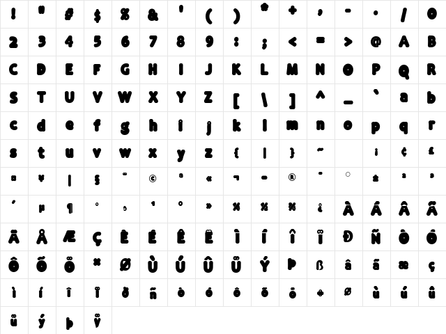 NewKids Regular  glyph index