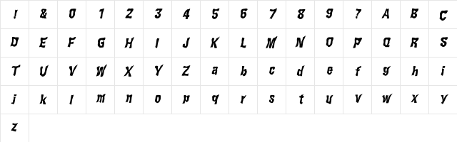 WILD2 Ghixm NC Bold Italic  glyph index