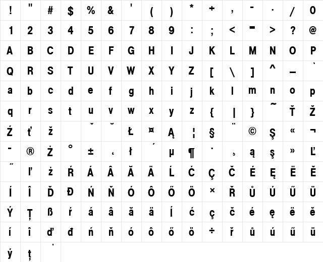 NimbusSanNo4DEEMedCon Regular  glyph index
