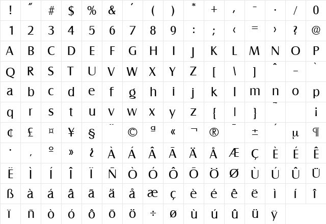 Salzburg-Serial DB Regular  glyph index