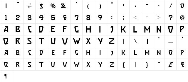 Brassett Normal  glyph index