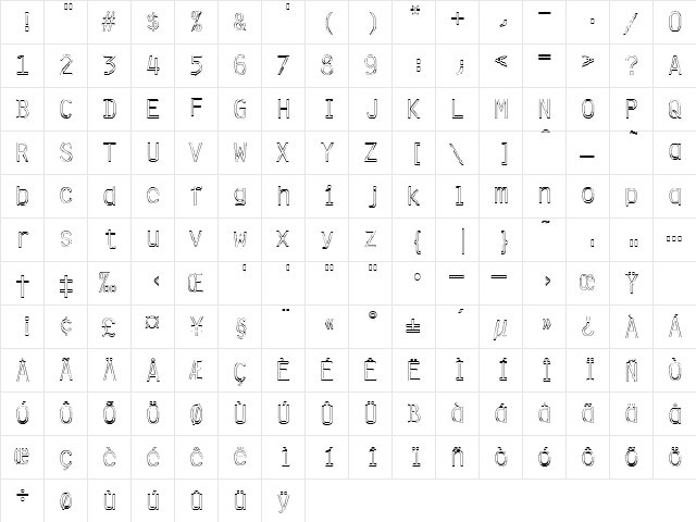 MyriadeOpen Regular  glyph index