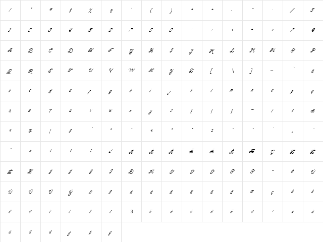 Piccolo Carino Tilted  glyph index