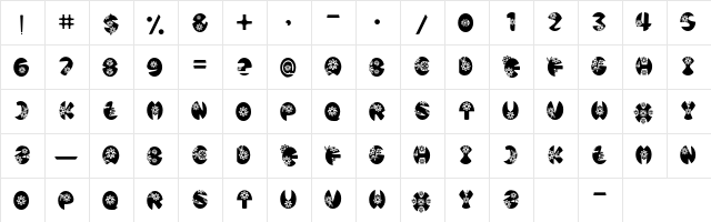 Sunflower Regular  glyph index