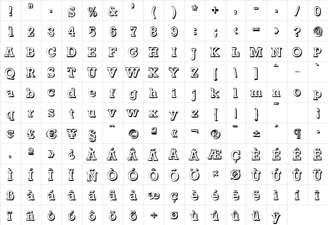 EugeneBeckerShadow-Medium Regular  glyph index