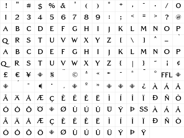 GrandCentral-Bold Regular  glyph index