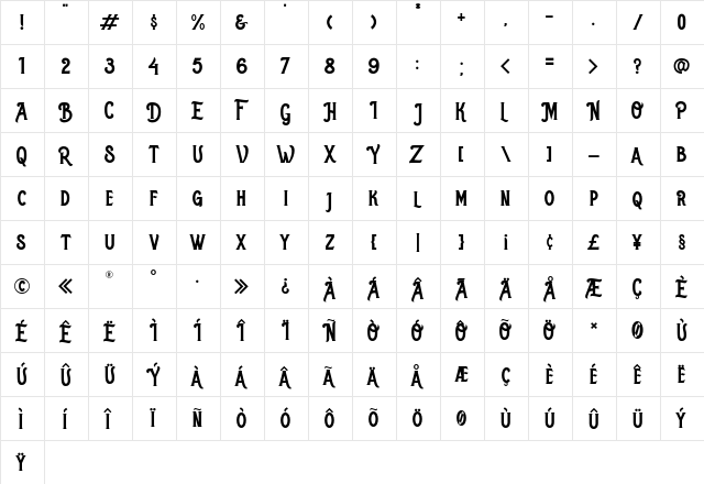 Robusta Regular  glyph index