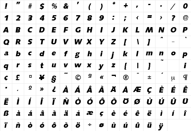 Saxony-Serial-ExtraBold RegularItalic  glyph index