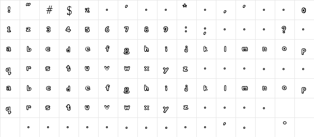 comic andy Regular  glyph index