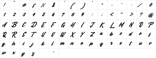 Manzein demo Regular  glyph index