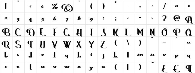 Erasmus Bold  glyph index