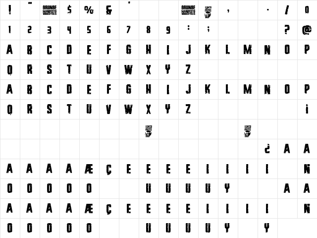Grunge Manifesto Regular  glyph index