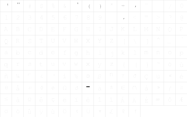 Kleaner Regular  glyph index