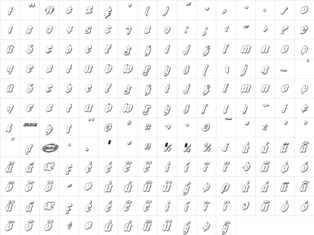 Bierg䲴en Shadow Italic Shadow Italic  glyph index