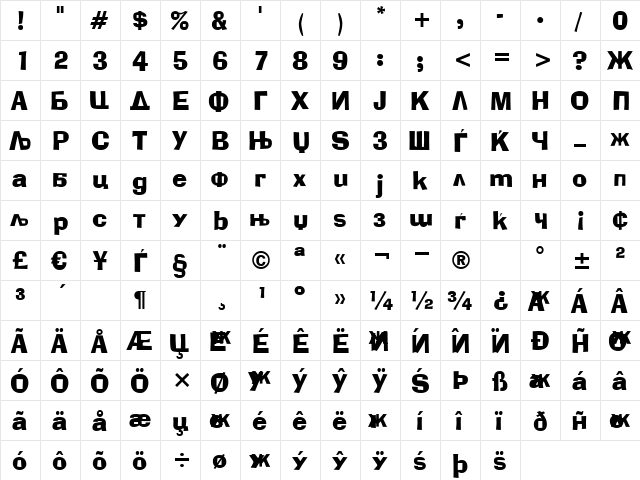 X_Blox Heavy  glyph index