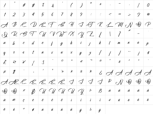 Athum Thin Regular  glyph index