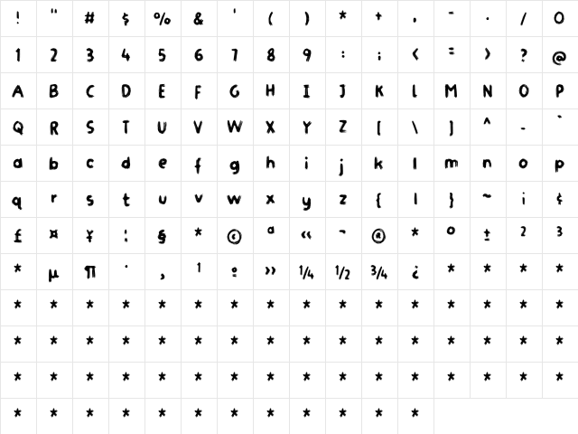 Gymnastik DEMO Regular  glyph index