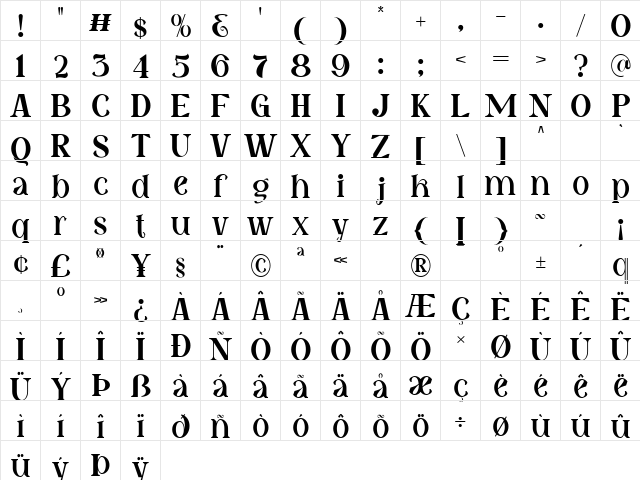 Fatin Gengky Regular  glyph index