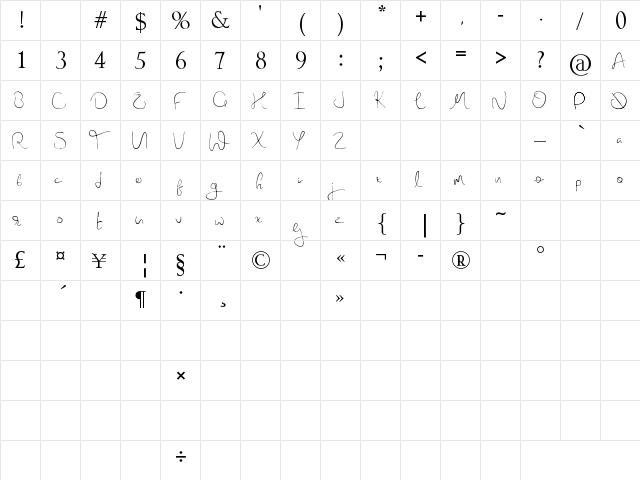 Nova Hearts Regular  glyph index