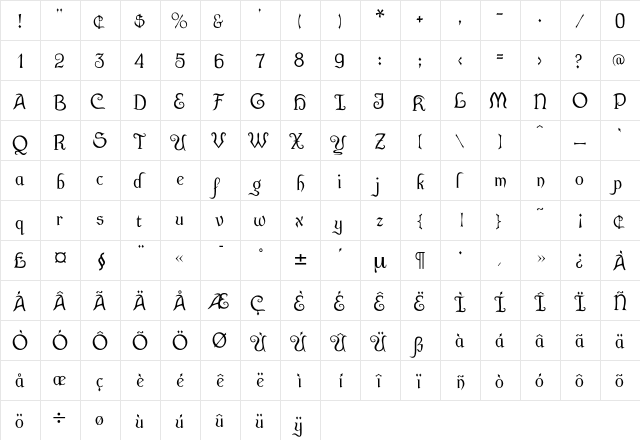 Griseldis Regular  glyph index