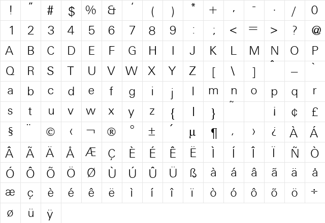 UniversalLgtDB Normal  glyph index