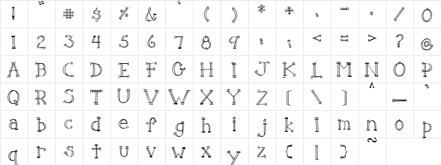 PC Double Line Regular  glyph index