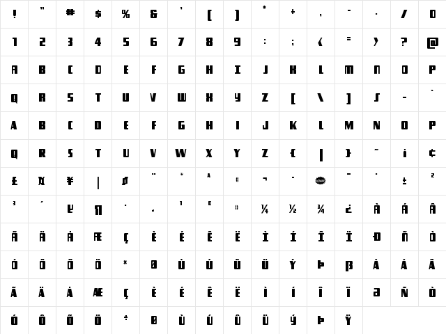 Typhoon Condensed Condensed  glyph index