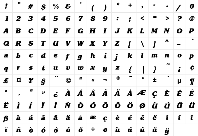 KorinnaEF-KursivHeavy Regular  glyph index
