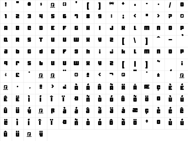 Dynomite Regular  glyph index