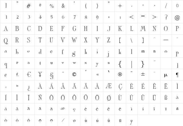 A820-Roman-Openface Regular  glyph index