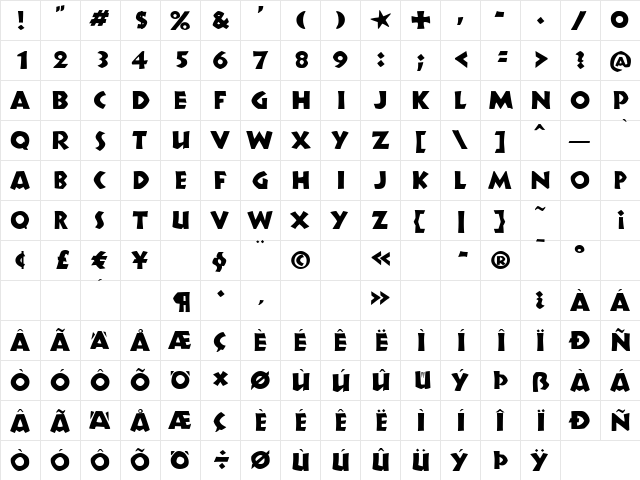 P22 Koch Nueland Regular  glyph index
