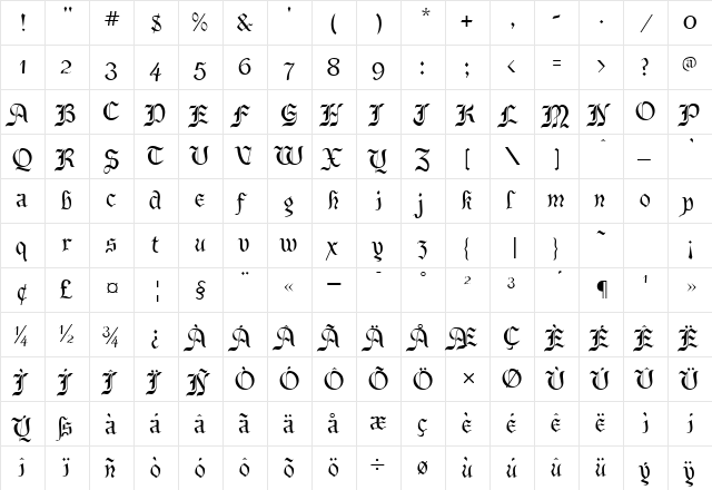 Bene Regular  glyph index