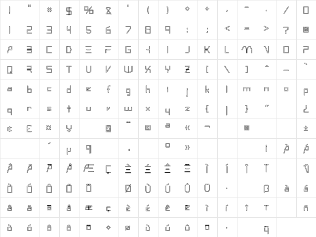 Rsandromed Hollow Regular  glyph index