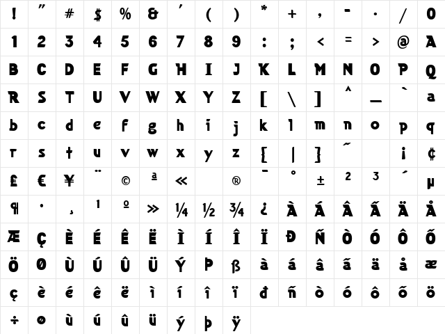 Cuban Black  glyph index