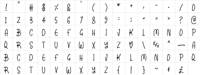 Kissy Regular  glyph index