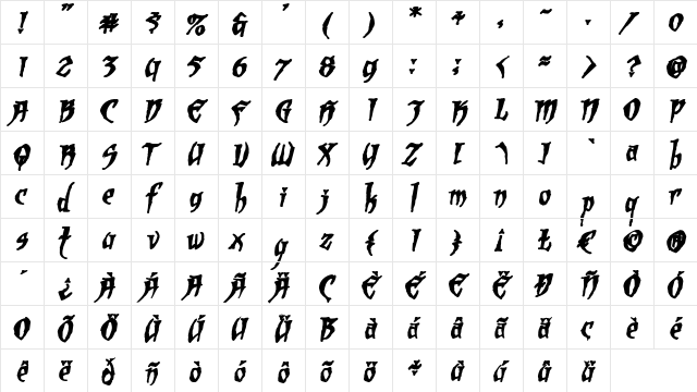 Scalper Bold  glyph index