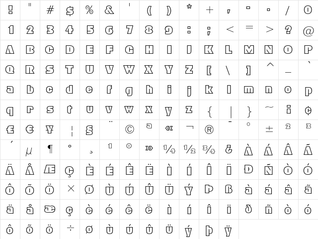 Geometric 885 Regular  glyph index