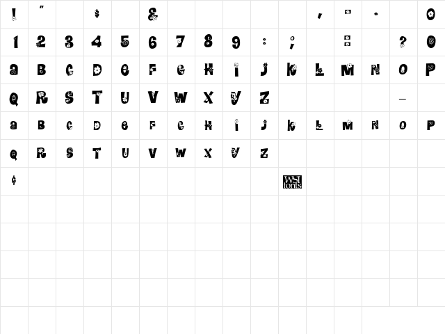HippieDisplay Regular  glyph index