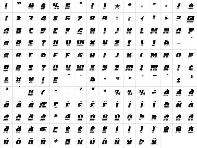 Arctic Guardian Twotone Italic Italic  glyph index