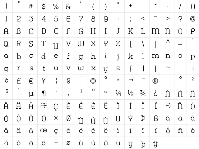 Charifa SerifLight Regular  glyph index