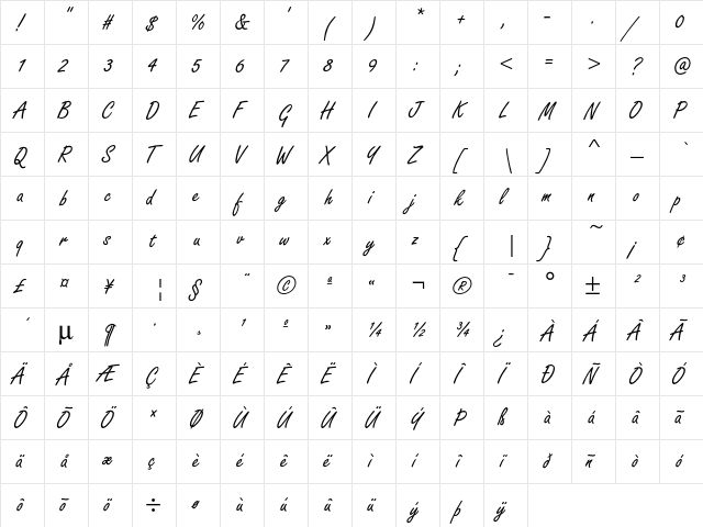 Freestyle Script D Regular  glyph index