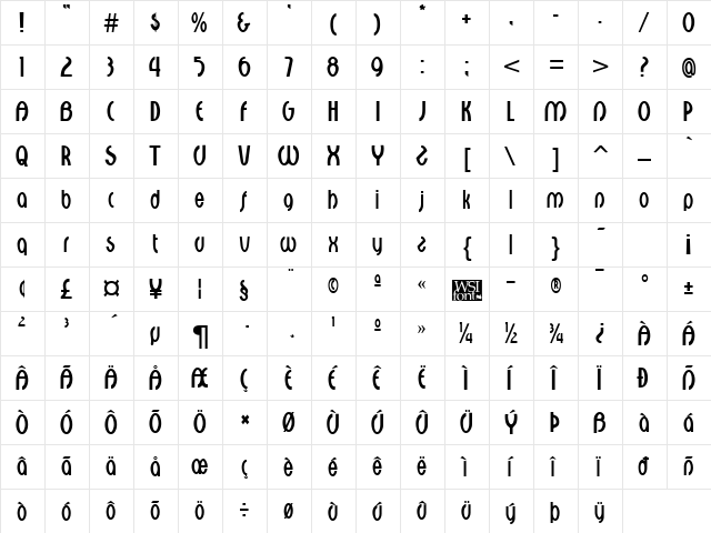 Croix Regular  glyph index
