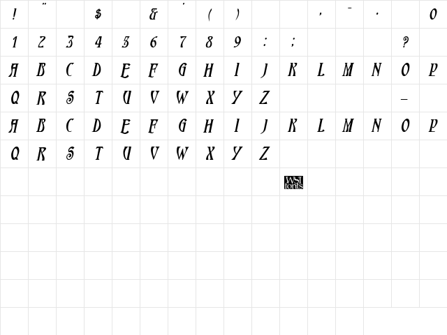 HardinCaps BoldItalic  glyph index